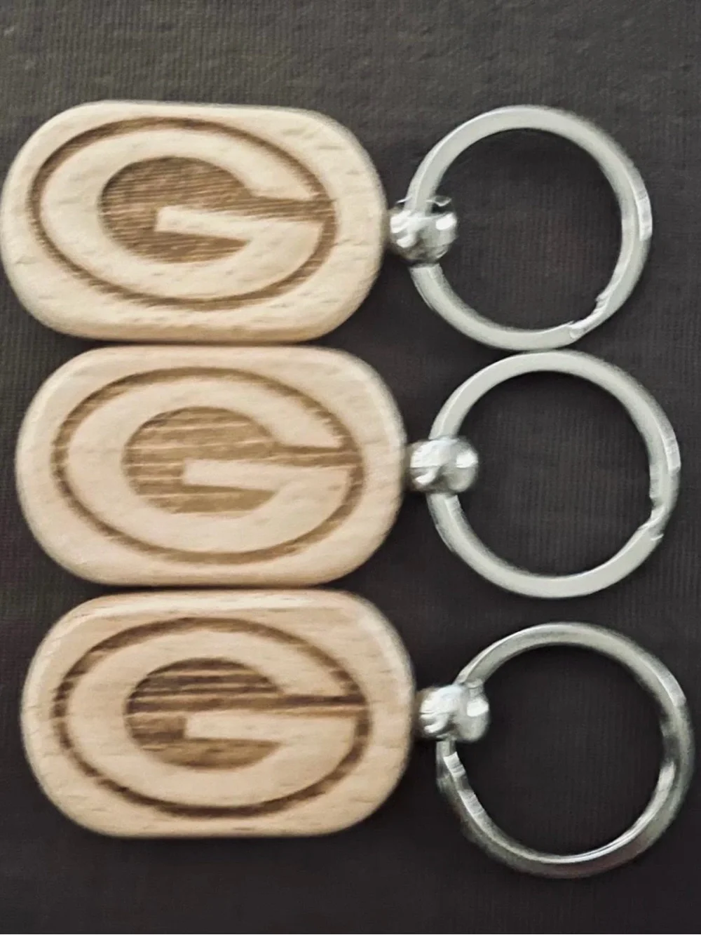 Set of 3 Wooden Greenbay Packers Logo Keychain Trio - Natural Beige